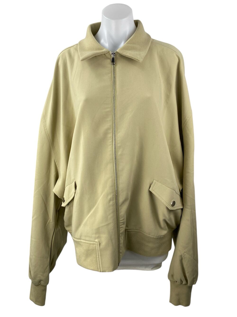 WeWoreWhat Khaki Tan Twill Collared Long Sleeve Full Zip Bomber Coat Jacket Sz M